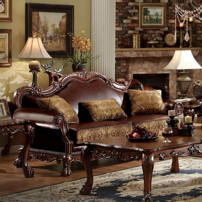 3-PS Living Room Set, Traditional Collection Including Sofa W/3 Pillows, Loveseat W/2 Pillows and Chair W/1 Pillow, Cherry Oak, Vintage/Victorian