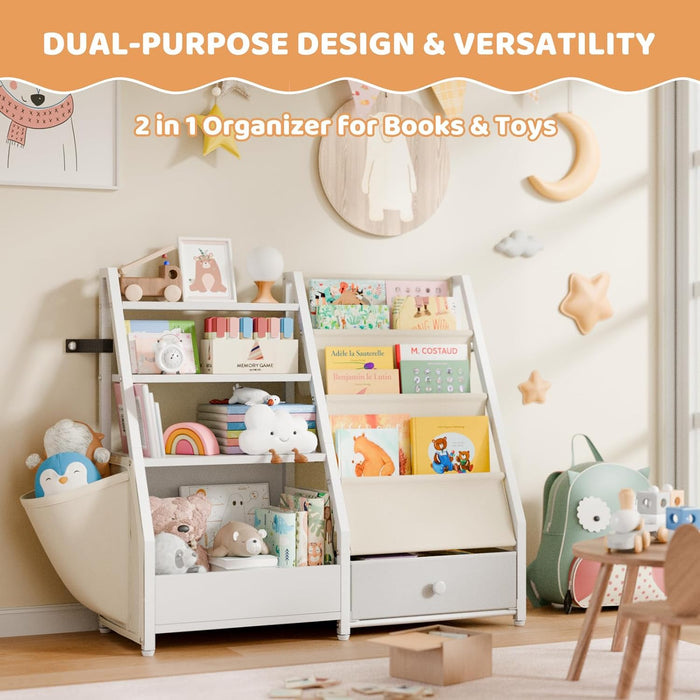 Kids Bookshelf and Toy Storage - Book Shelf for Kids Rooms, Toddler Bookshelf Baby Bookcase for Nursery, Montessori Toy Organizer, White