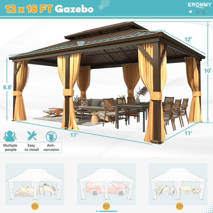 12x18 HeavyDuty Hardtop Gazebo With Galvanized Roof