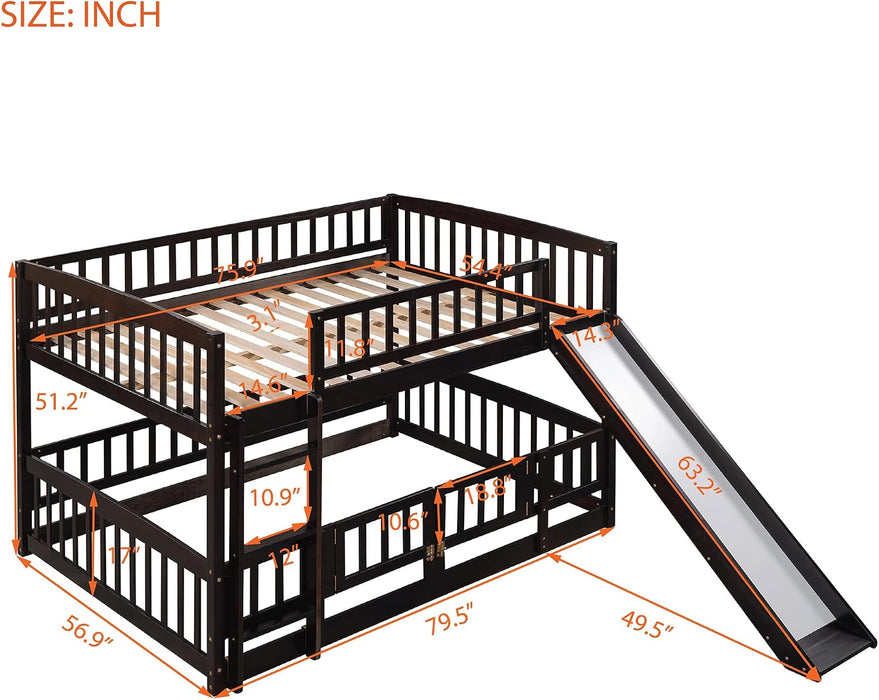 Espresso SolidPine FullOverFull BunkBed With Slide