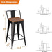 Bar Stools Set of 4 Metal Bar Stool Counter Height Bar Stools Black, Modern 24" Bar Chairs with Back and Wooden Seat Bar Stool Counter Height