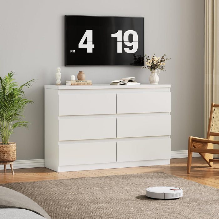 White Modern Six Drawer Dresser For BedroomStorage