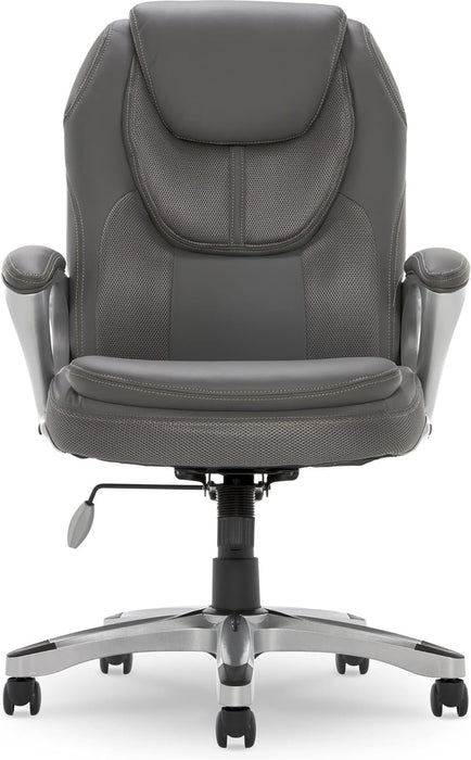 Executive Office Padded Arms, Adjustable Ergonomic Gaming Desk Chair with Lumbar Support, Faux Leather and Mesh, Light Gray