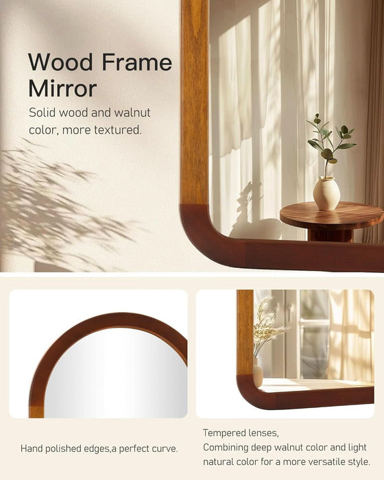 Arched Mirror 24 X 36 Inch,Brown Wood Rustic Bathroom Tempered Wall Mirror with Wood Frame,Round Corner Arch Farmhouse Wooden Vanity Mirror for Living Room,Entryway or Bedroom（Walnut Brown）