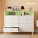 Dresser for Bedroom White Bedroom Dresser with LED Lights and Charging Station, 8 Long Fabric Drawers Dresser, Tall Wide Chest of Drawers Storage Organizer TV Stand for up to 60" TV for Living Room