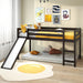 Twin Size Low Sturdy Loft Bed with Slide Wood