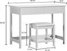 40 Inch Modern Desk with Drawers, Makeup Vanity Desk with Padded Stool, Small Home Office Desk for Bedroom, White