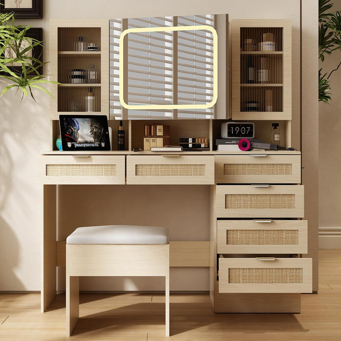 Vanity Table With Electroluminescent LED Mirror Natural