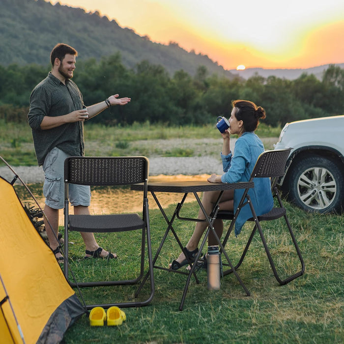 3 Pieces Folding Patio Bistro Set Bistro Table and Chairs Set for Outside, All Weather Small Patio Set for Balcony Porch Backyard, Black