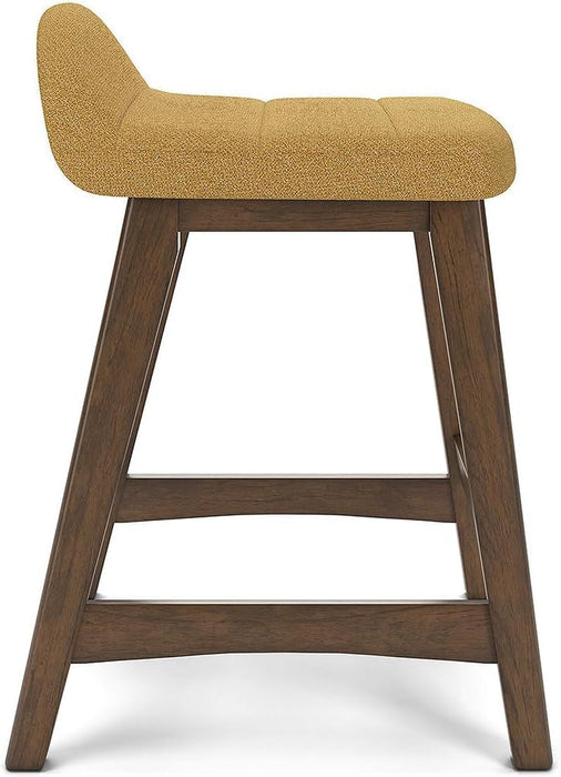 Lyncott Contemporary 28.5" Counter Height Upholstered Bar Stool with Foam Cushion, 2 Count, Mustard & Brown