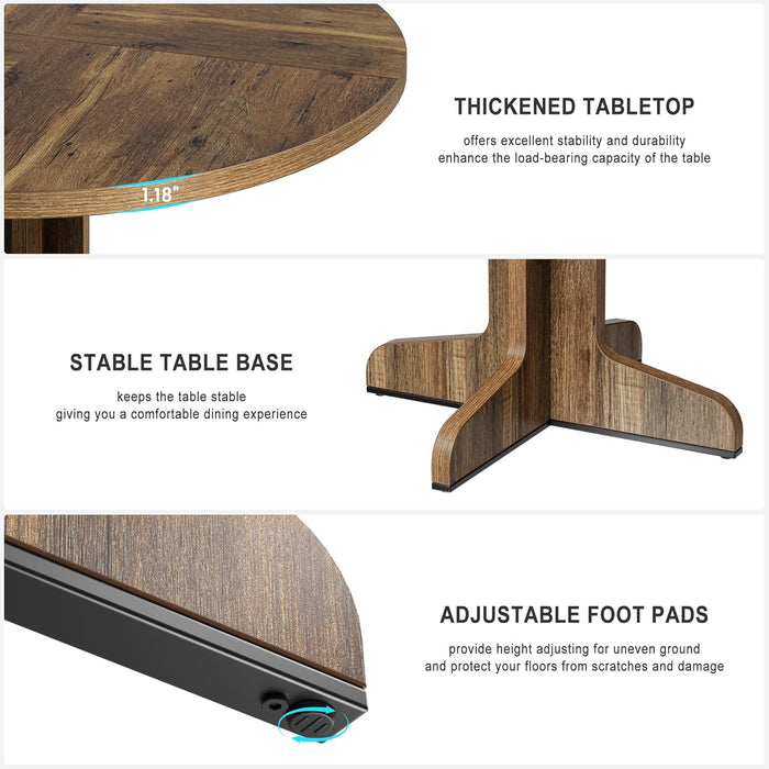 round Dining Table for 4, 47 in Farmhouse Circle Kitchen Table with Wood Tabletop and Stable Base, for Home Dining Room Living Room, Brown (Only Table)