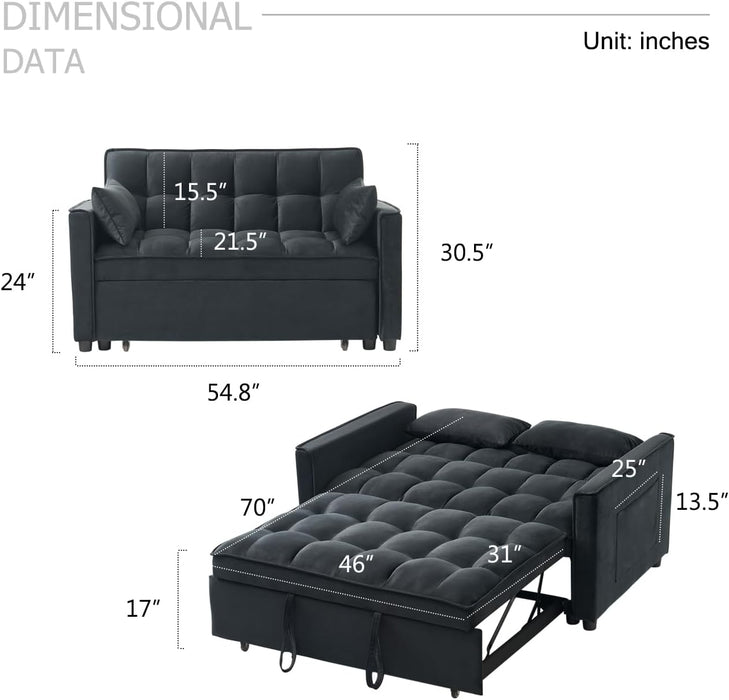 Black Velvet Sleeper Sofa With Adjustable Backrest