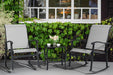 3 Piece Outdoor Rocking Bistro Set, Textilene Fabric Small Patio Furniture Set, Front Porch Rocker Chairs Conversation Set with Glass Table for Lawn, Garden, Balcony, Poolside (Light Gray)