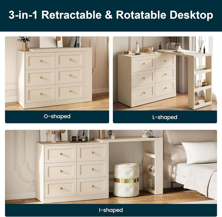 dresser vanity combo Amazon.com: RoyalCraft 59 Large Makeup Vanity Desk, Beige L Shaped Corner Vanity Table with 3 Drawer & 1 Door, Modern Extendable Dressing Table, Vanity Dresser Combo for Bedroom, Dressing Room (Without Mirror) :