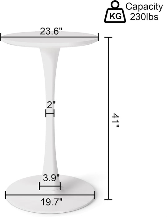 Modern Tulip round Bar Table, 41” Height Bistro Pub Table, Height Cocktail Bar Table with Metal Pedestal Base and MDF Top for Kitchen, Dining Room, Home Bar, Café, Small Spaces, White