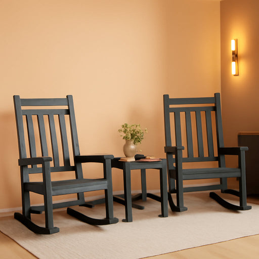 HDPE Rocking Chair Outdoor Set of 2 with Side Table, High Back Rocker