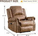 Power Recliner Chair with Massage and Heat, Faux Leather Electric Recliner Chair, Classic Single Sofa with Rivet Decoration for Living Room, Nut Brown