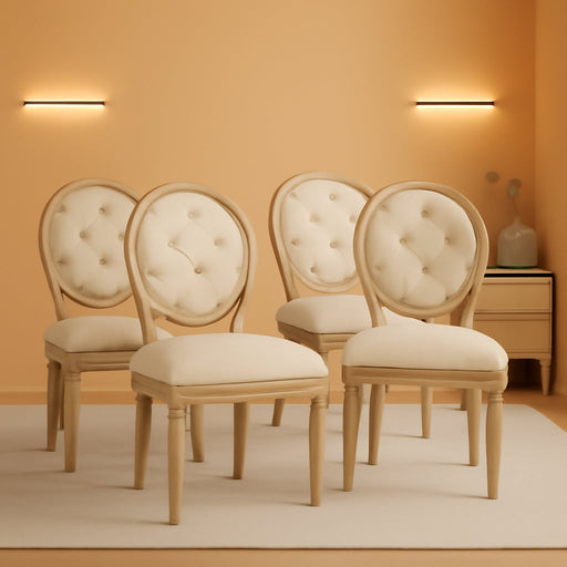 French Country Dining Chairs Set of 4, Vintage Louis Chairs with Curved Backrest and Beautifully Carved Solid Wood Frame, Farmhouse Dining Chairs for Living Room, Kitchen, Restaurant