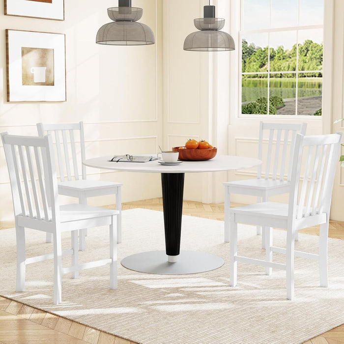 Wooden Dining Chairs Set of 4, 100% Solid Rubber Wood Kitchen Chair with Curved Backrest, Wide Seat, Mid-Century Modern Armless Side Chairs for Dining Room Living Room Restaurant, White