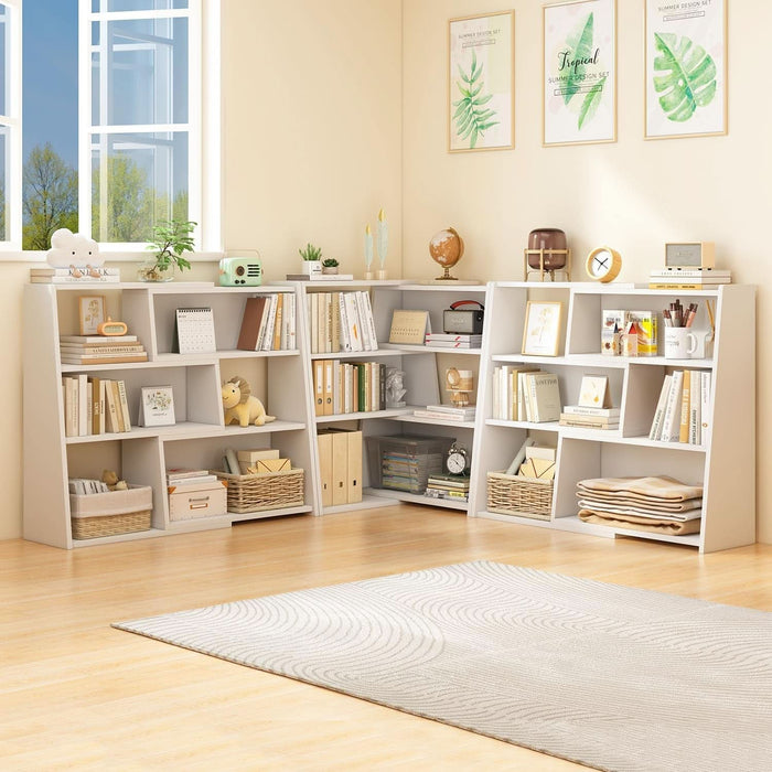 Wooden Extendable Shelf Bookcase - 3-Tier Ladder Low Short Bookshelf for Small Space or Corner, Dark Walnut, S