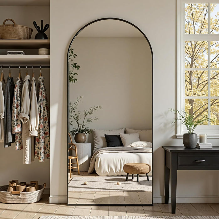 Full Length Mirror, 69"X28" Arched Full Body Mirror, Floor Mirrors with Stand, Body Mirrors Standing Hanging Leaning against Wall,Aluminum Frame Mirrors for Bedroom Cloakroom,Living Room,Black