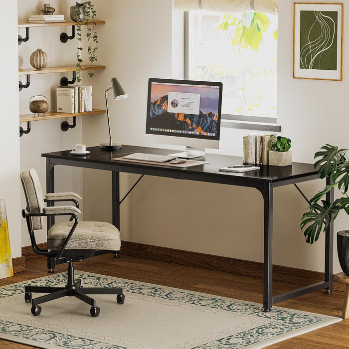 Computer Desk, 70 Inch Office Desk, Gaming Desk with Storage, Writing Desk Work Desk for Home Office, Study, Long Simple Desk, Large Legroom, Metal Frame, Black