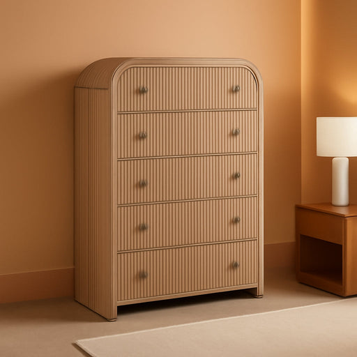 48" Tall Fluted 5 Drawers Dresser for Bedroom with Rounded Curved