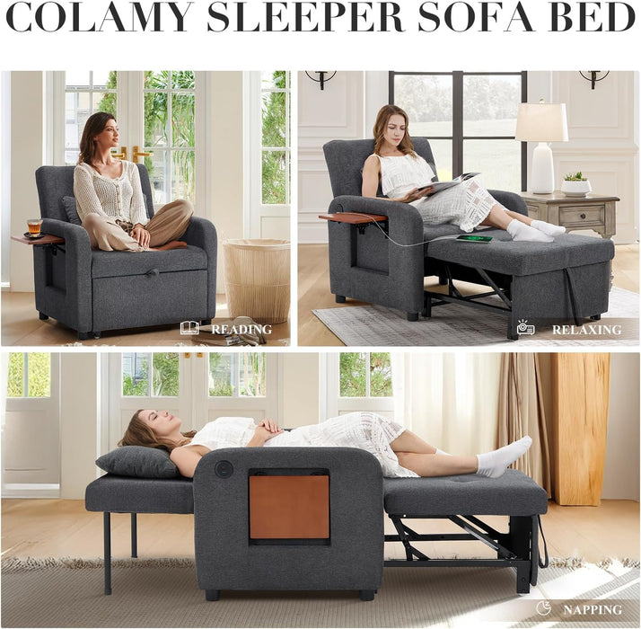 Convertible Sleeper Armchair Charcoal Gray USB Port