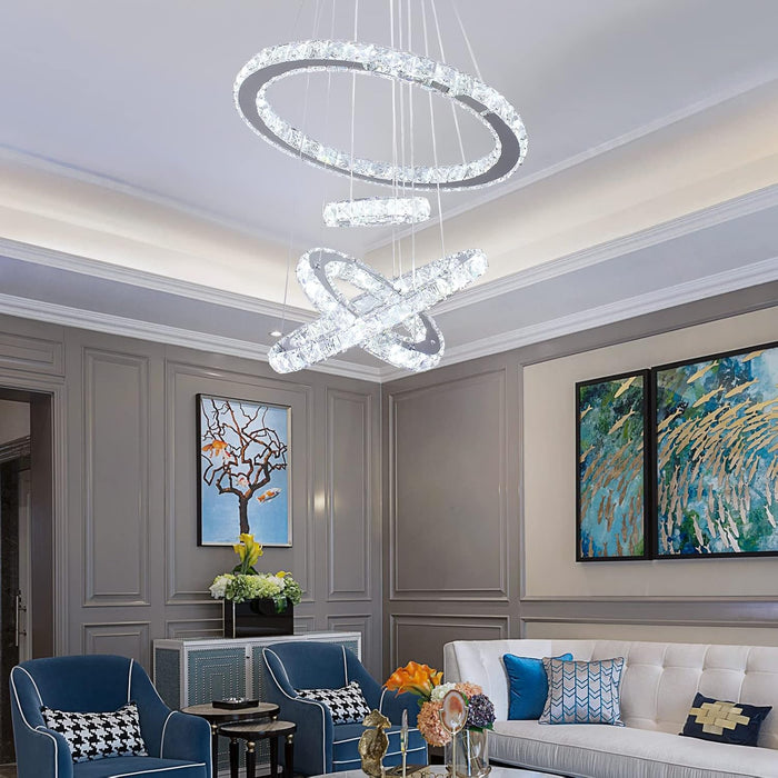 Crystal Ring Pendant Chandelier Cool White Lighting