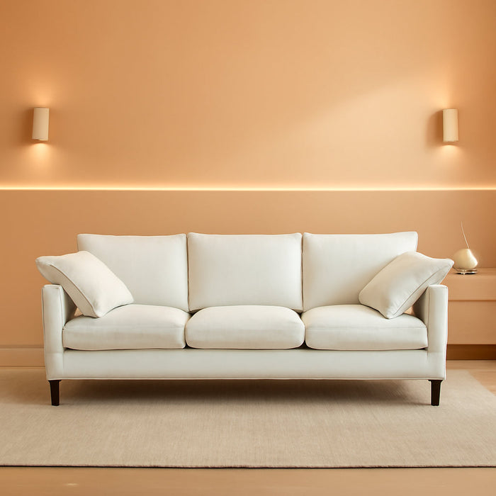 69 Inches Beige Overstuffed Ergonomic Chenille Sofa