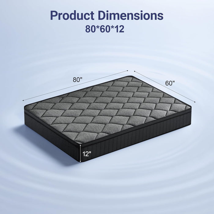 Queen Mattress 12 Inch, Firm Hybrid Memory Foam Mattress in a Box with Individual Pocket Springs, Pressure Relief, Motion Isolation, Fiberglass Free, Certipur-Us Certified 80"X 60"(Gray)