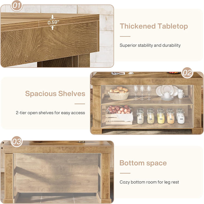 Bar Table, 55-Inch Counter Height Pub Table with Storage Shelves, High Top Kitchen Dining Table, Rectangle Wood Home Bar Unit for Dining Room, Bistro, Rustic Brown