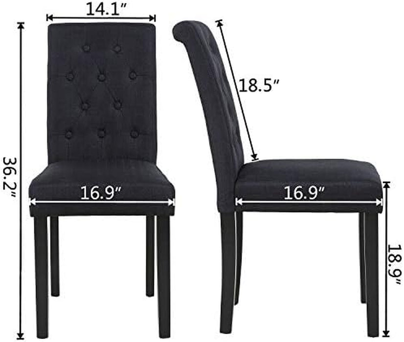 Set of 4 Upholstered Fabric Dining Chairs with Button-Tufted Details Living Chairs (Black)