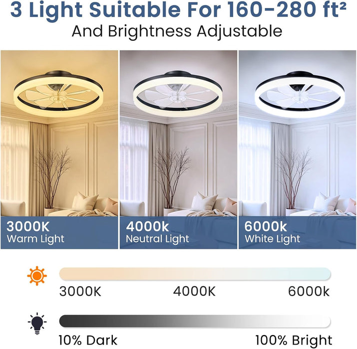 Ceiling Fan with Light, 20" Modern Low Profile Foldable Ceiling Fans with 6 Wind Speeds, Dimmable Smart Ceiling Fan Light with Remote for Bedroom, Kids Room and Living Room (Black)