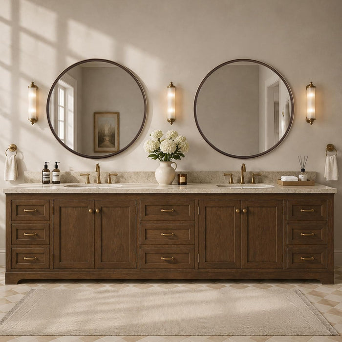 round Mirror 36 Inch, Linen-Texture Circle Wall Mirror for Bathroom, Bedroom, Entryway, Living Room，Gold