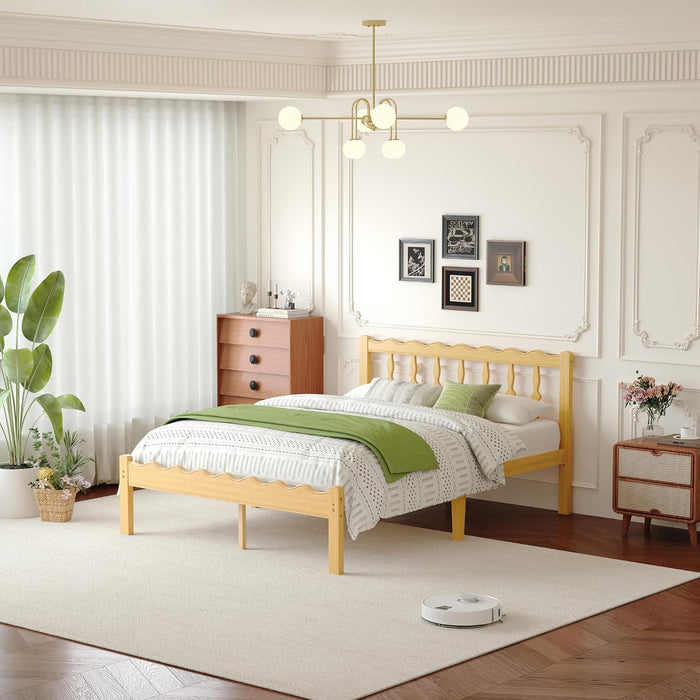 Bamboo Full Bed Frame with Headboard, 14 Inch Solid Wood Platform Bed Frames Full Size with Metal Slats, No Box Spring Needed, Easy Assembly, Noise Free