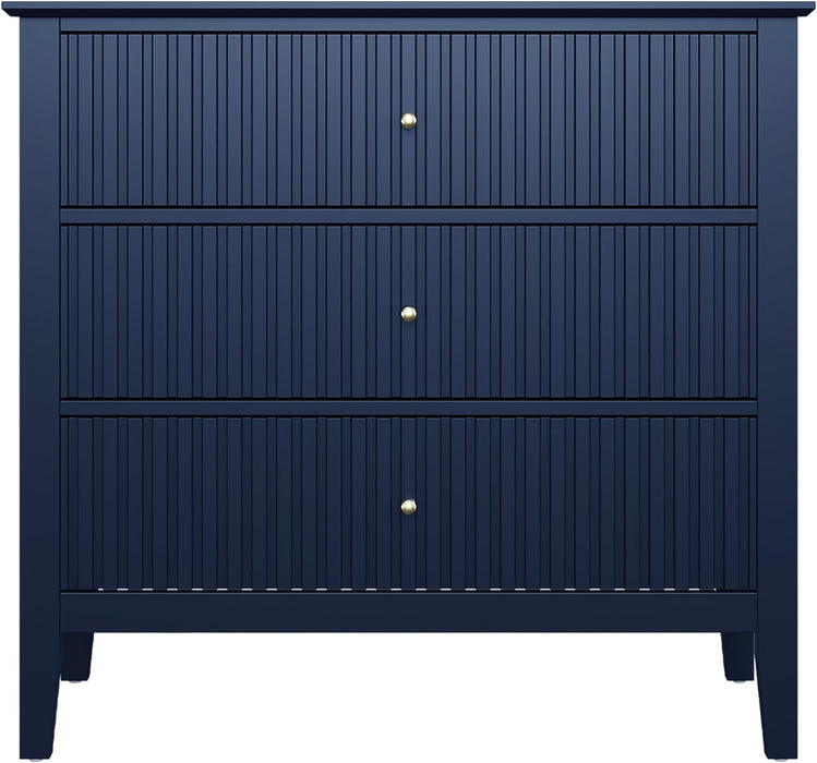 Large Blue 3-Drawer Dresser, 30 Inch Tall Painted Wood Nightstand with Storage, Wide Modern Chest of Drawers with Ball Bearing Slide for Bedroom Hallway Living Room Entryway Office
