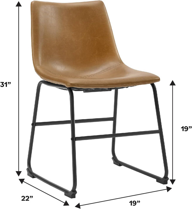 Douglas Urban Industrial Faux Leather Armless Dining Chairs, Set of 2, Whiskey Brown