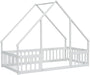 Twin White Montessori House Floor Bed IntegratedFence