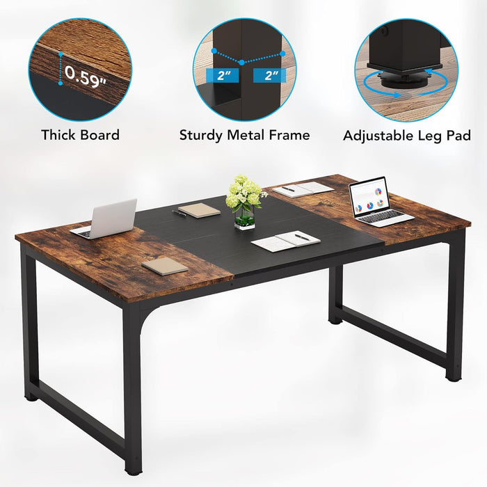 70.8 Inch X-Large Executive Computer Office Desk, Brown+Black