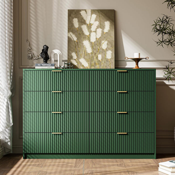 55" Wide Fluted 8-Drawer Double Dresser for Bedroom, Green