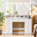 Vanity Desk with Lighted Mirror, Makeup Vanity Table with Power Outlet, 9 Drawers & Crystal Handles, 43.3” Large Vanity Desk Dressing Table for Women, Girls, Bedroom, White