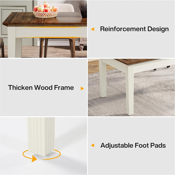 62-Inch Computer Desk, Large Office Executive Desk with Solid Wood Legs, Modern Simple Laptop Desk Study Writing Table Workstation Furniture for Home Office, Rustic Brown & Cream White