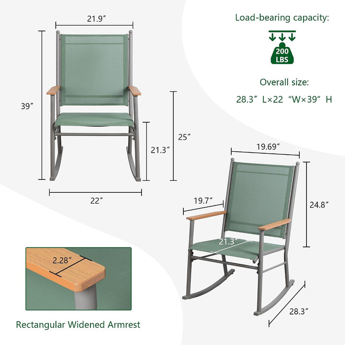 2 Pcs Outdoor Rocking Chairs Set,Upgraded High Back Patio Rocking Chairs Set,Breathable Textilene Fabric Rocking Chair for Porch,Patio,Garden,Balcony(Green)