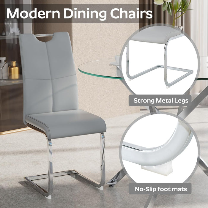 Modern Dining Chairs Set of 4 PU Faux Leather High Back Upholstered Chairs with Silver Metal Legs for Kitchen Dining Room, Gray