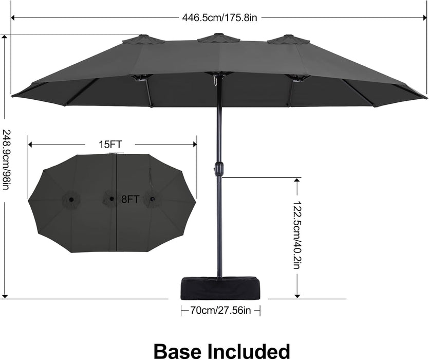 15 Ft Double-Sided Large Patio Umbrella Dark Gray