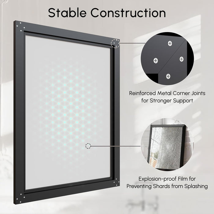 24X32 Inch Bathroom Mirror, Beveled Aluminum Framed Mirrors for Bathroom Sink, Rectangular Bathroom Vanity Mirror, Anti-Rust Small Wall Mirror, Brushed Black Bathroom Mirror
