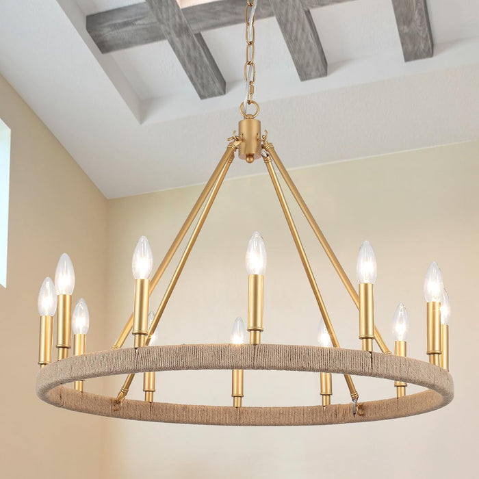 Gold Wagon Wheel Chandelier Farmhouse Ceiling Fixture