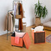 Storage Ottoman for Living Room Ottoman Square with Tray Bedroom Cube Foot Rest Stool with Legs Small Ottomans Coffee Table Lid Foldable Footstool Faxu Leather 15" in (Orange)