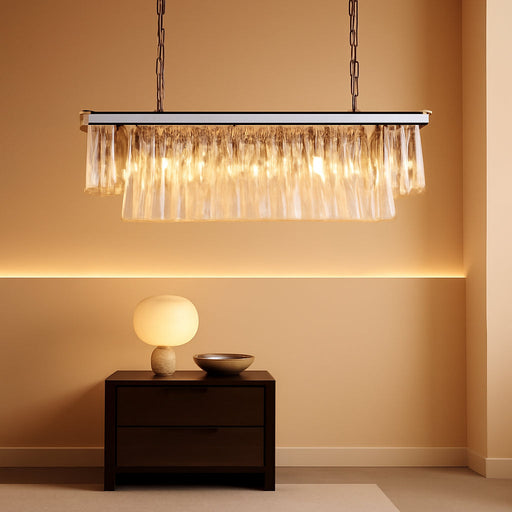 Chrome Rectangle Crystal Pendant Light 39.4Inch Chandelier